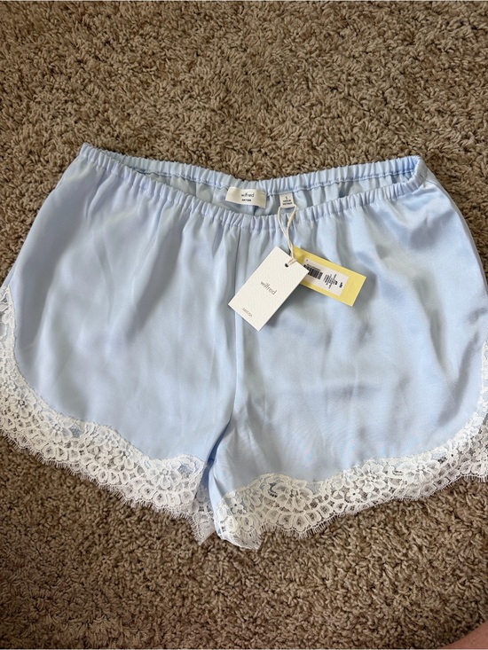 Aritzia Pants - NWT Aritzia Wilfred Whimsy Satin Lace Shorts Glimmer Blue S